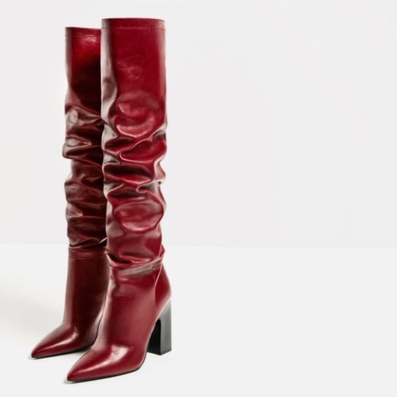 Zara maroon leather high heel boots - size 5 - Picture 2 of 8